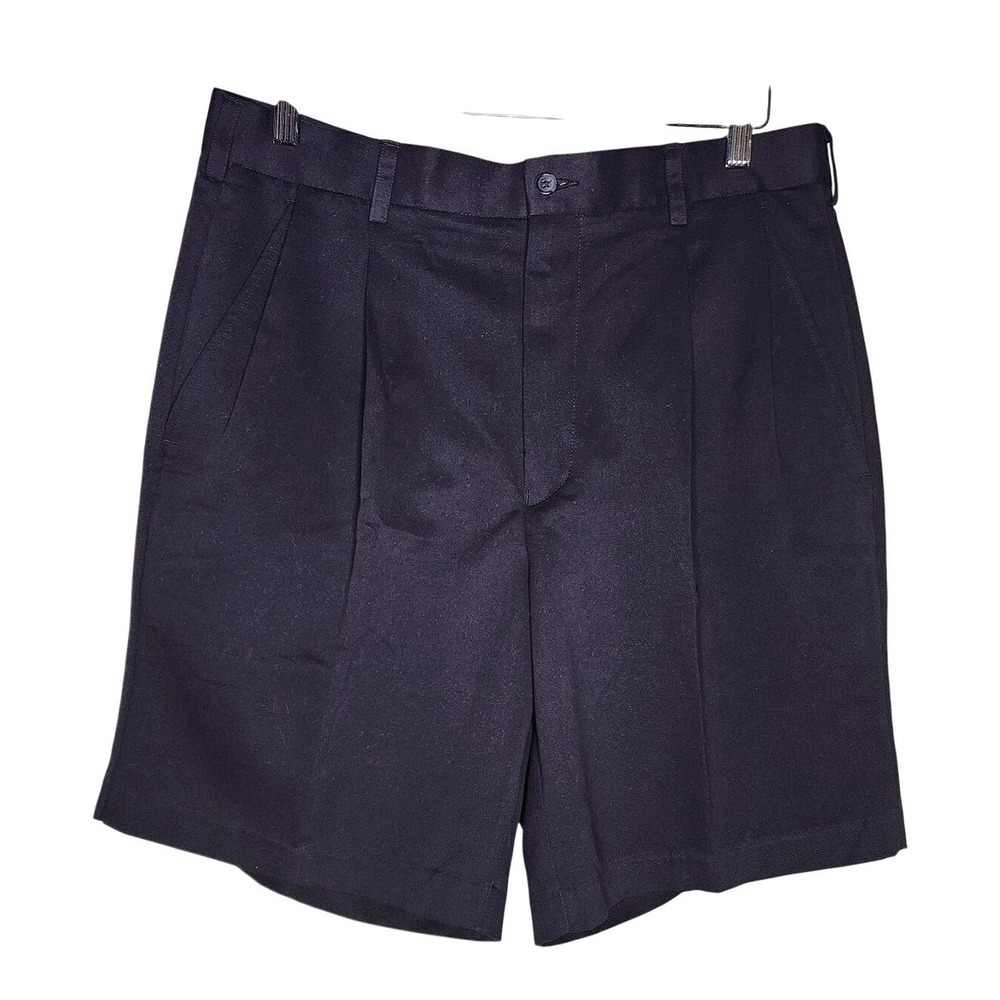 Izod Mens Microfiber Shorts 34 Black Pleated Cuffed 9" Preppy Sporty Golf Sporty